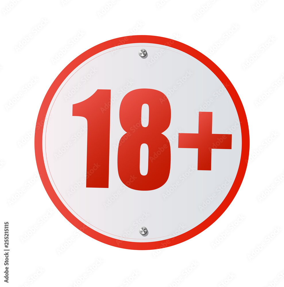 Under 18 years prohibition sign. adults only. Number eighteen in red crossed circle. symbols isolated on white background Under 18 years prohibition sign. adults only. Number eighteen in red crossed circle. symbols isolated on white background