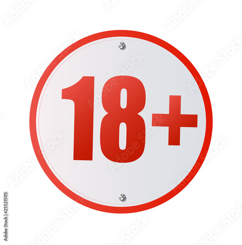 Under 18 years prohibition sign. adults only. Number eighteen in red crossed circle. symbols isolated on white background