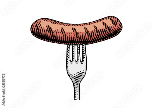Grilled small sausage on the fork