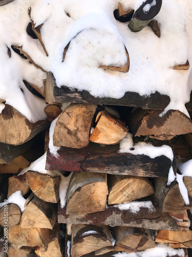 Wood firepile close up