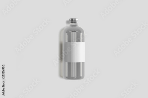Water or Alcohol Bottle Mock-Up isolated on soft gray. Blank Label. 3D rendering