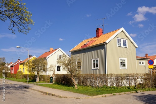Canvas Print Scandinavian housing, summer day with blue sky