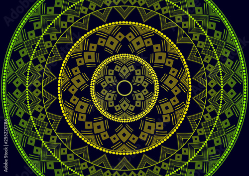 Mandala is an isolated graphic element. Oriental ornament geometric pattern. Stylized floral round decor.
