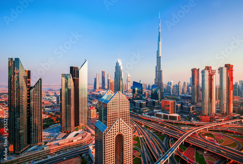 Amazing Dubai city center at sunrise  Dubai  United Arab Emirates