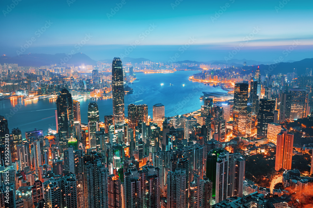 Fototapeta premium Amazing view on Hong Kong city from the Victoria peak, China