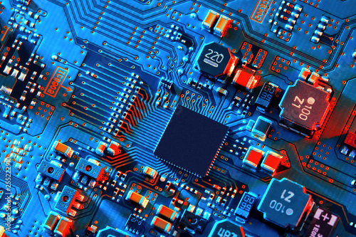 Electronic circuit board close up. photo