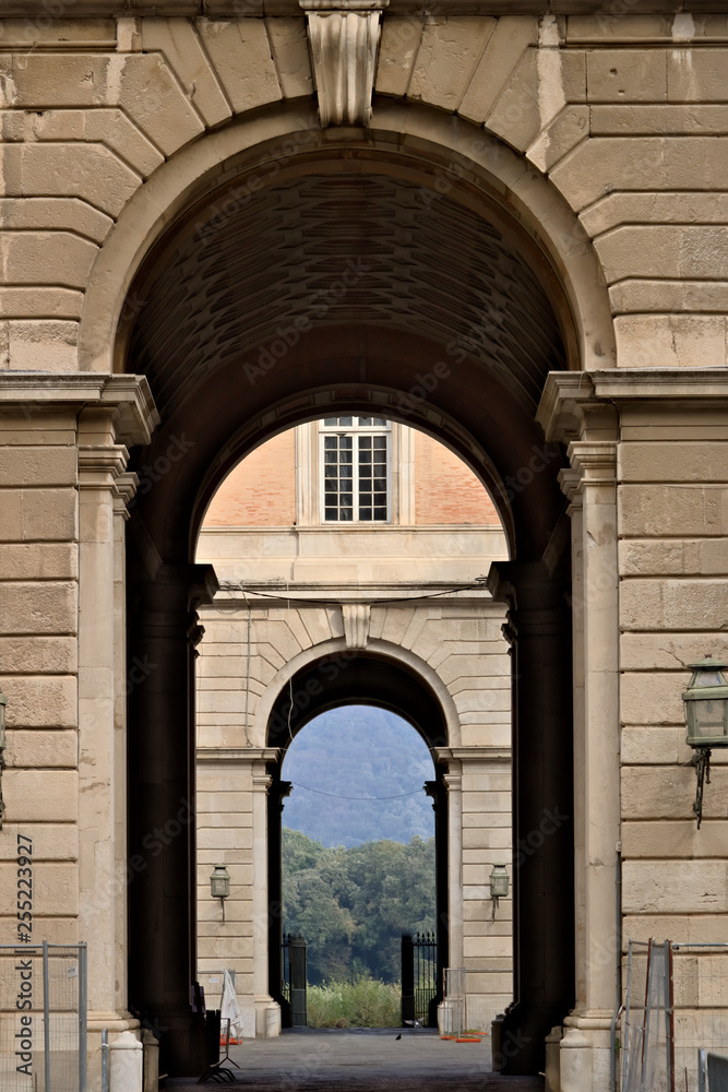Caserta, Italy. 27/10/2018. Access gates to the courtyards of the Royal Palace of Caserta (Italy).
