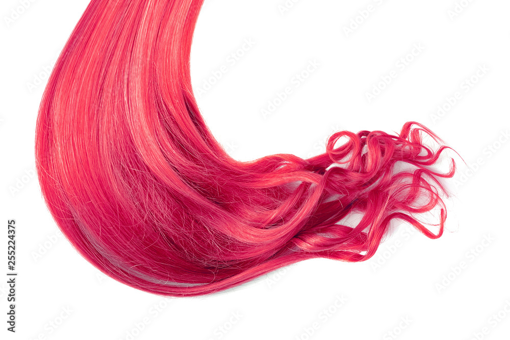 Fototapeta premium Long wavy pink hair isolated on white background