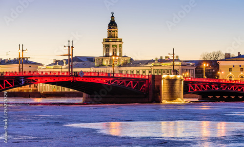 Neva river embankment panoramic landscape in Saint Petersburg