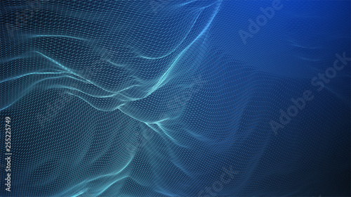 Wireframe landscape background. Futuristic vector illustration.