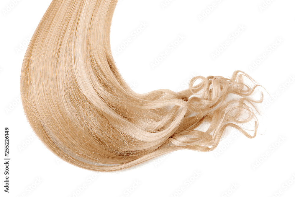 Long wavy blond hair isolated on white background