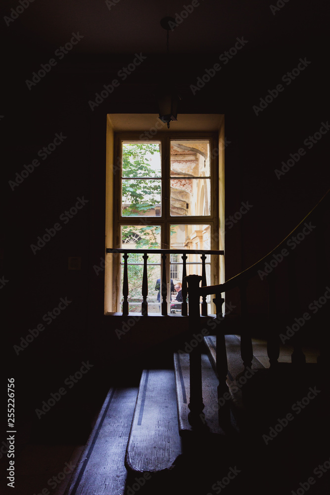 Old classic wooden stairs in old house