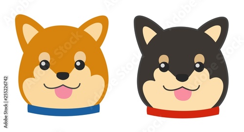 Cute japan dogs. Red and black shiba inu. Vector illustration.