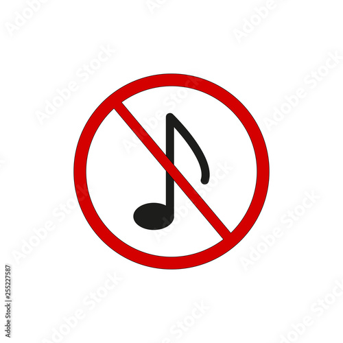 No music, prohibition sign, vector illustration.