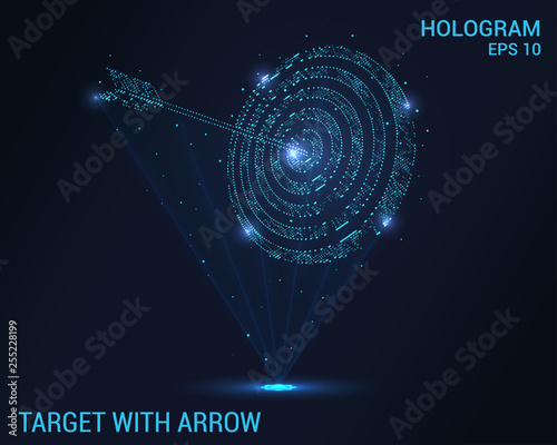 The target and the arrow hologram. Digital and technological background of the target. Futuristic archery design.