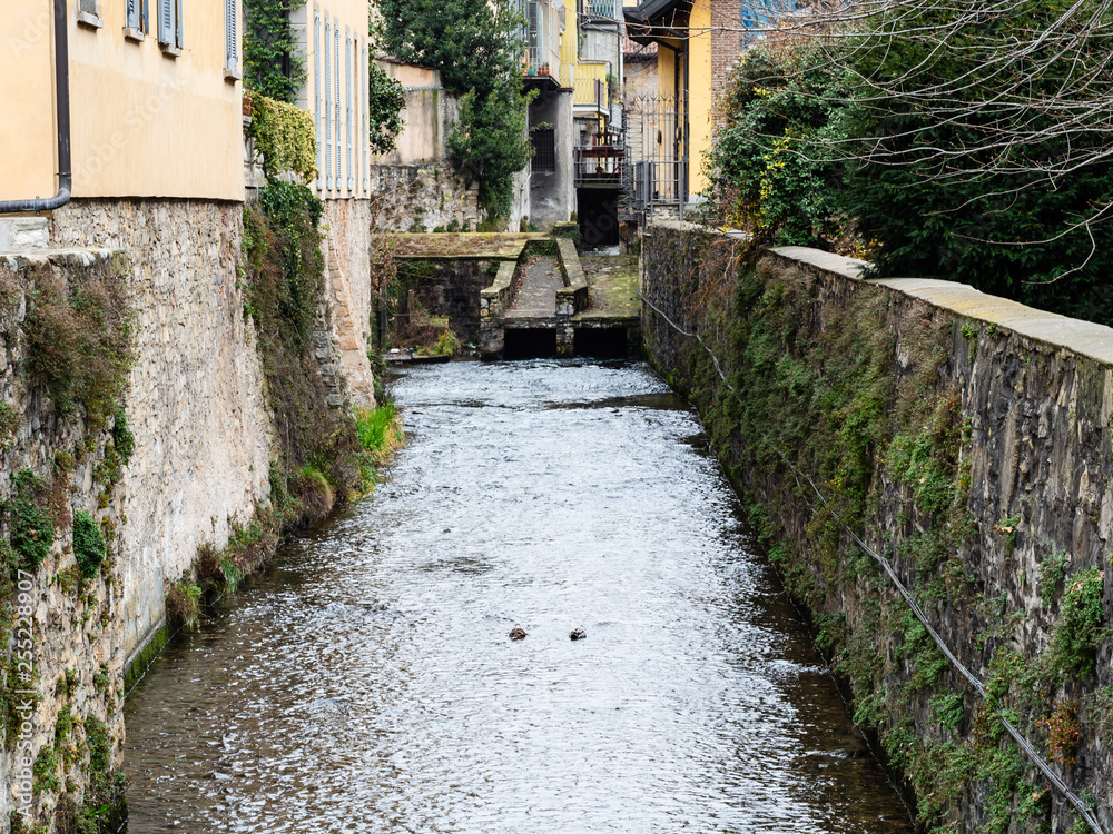 water canal in center of Lower Town of Bergamo