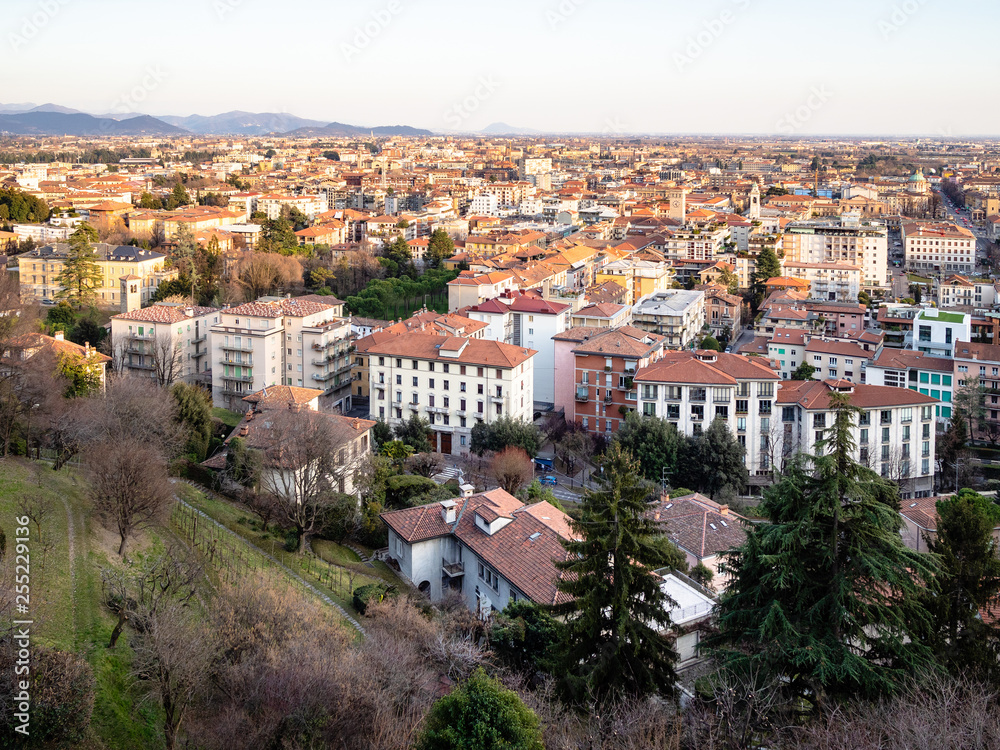 above view of Citta Bassa of Bergamo in evening