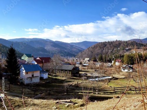 Village Delov. Carpathians. In the beginning of March.