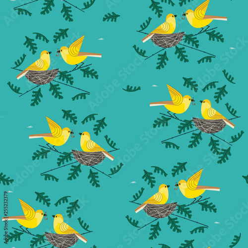 Hand drawn birds seamless pattern