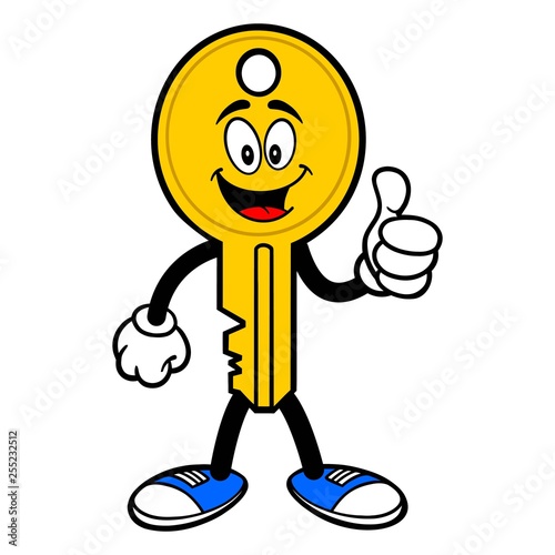 Key Mascot with Thumbs Up - A vector cartoon illustration of a car key mascot holding Thumbs Up.