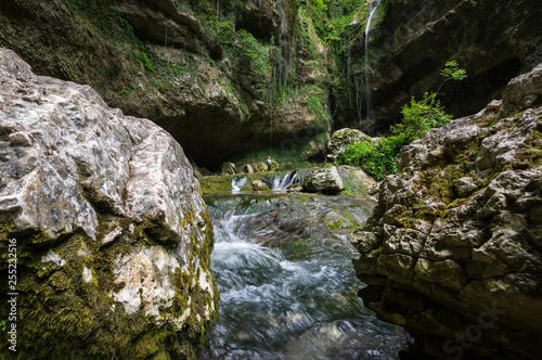 View of the waterfall in Caucasian mountains