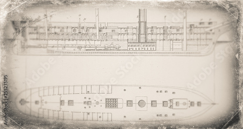 The gunboat - history, vintage, illustration, retro style,  19th Century Style, navy, old, sailing ship photo