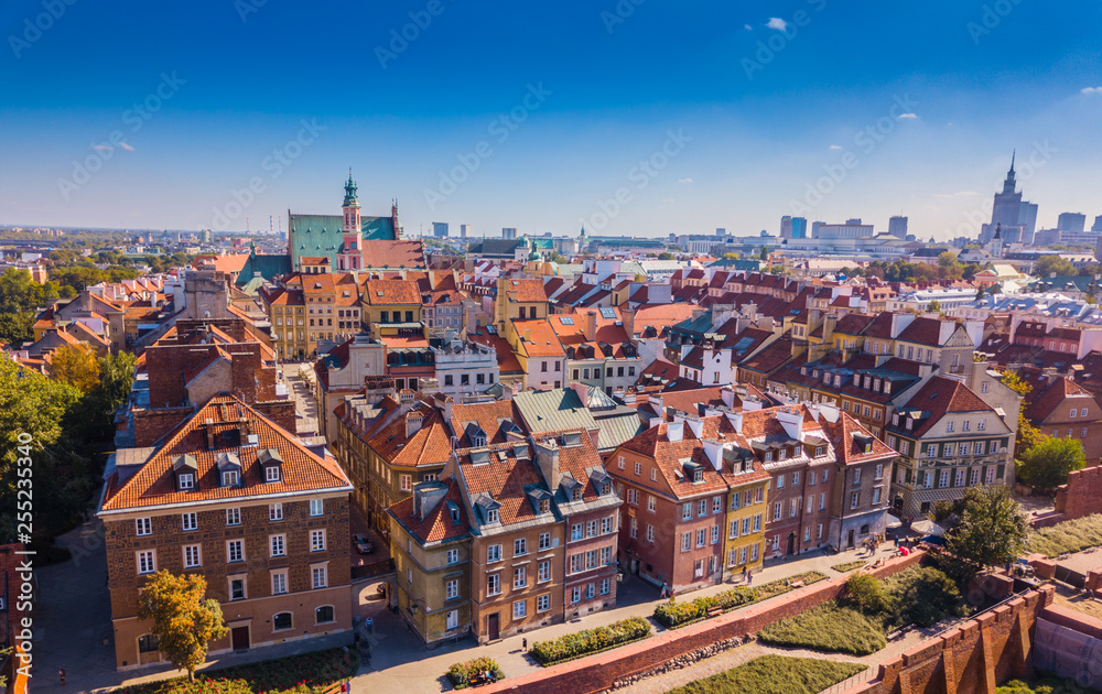 Aerial view of the Warsaw's old town. Poland. Beautiful European City