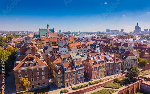 Aerial view of the Warsaw's old town. Poland. Beautiful European City
