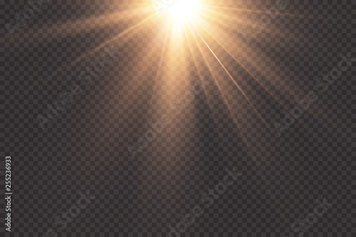 Vector transparent sunlight.Vector scene illuminated by spotlight . Light effect on transparent background