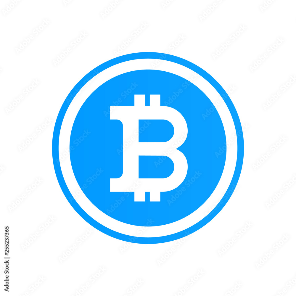 Bitcoin flat logo on blue background. Bitcoin vector sticker for web design Bitcoin flat logo on blue background. Bitcoin vector sticker for web design