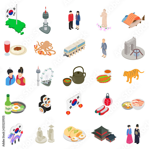 Korean icons set. Isometric set of 25 korean vector icons for web isolated on white background