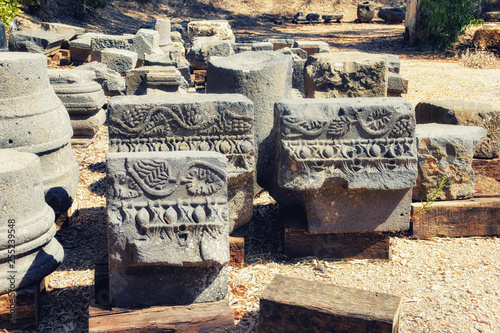 The ruins of the talmudic Synagogue at Katzrin Archaeological Park photo