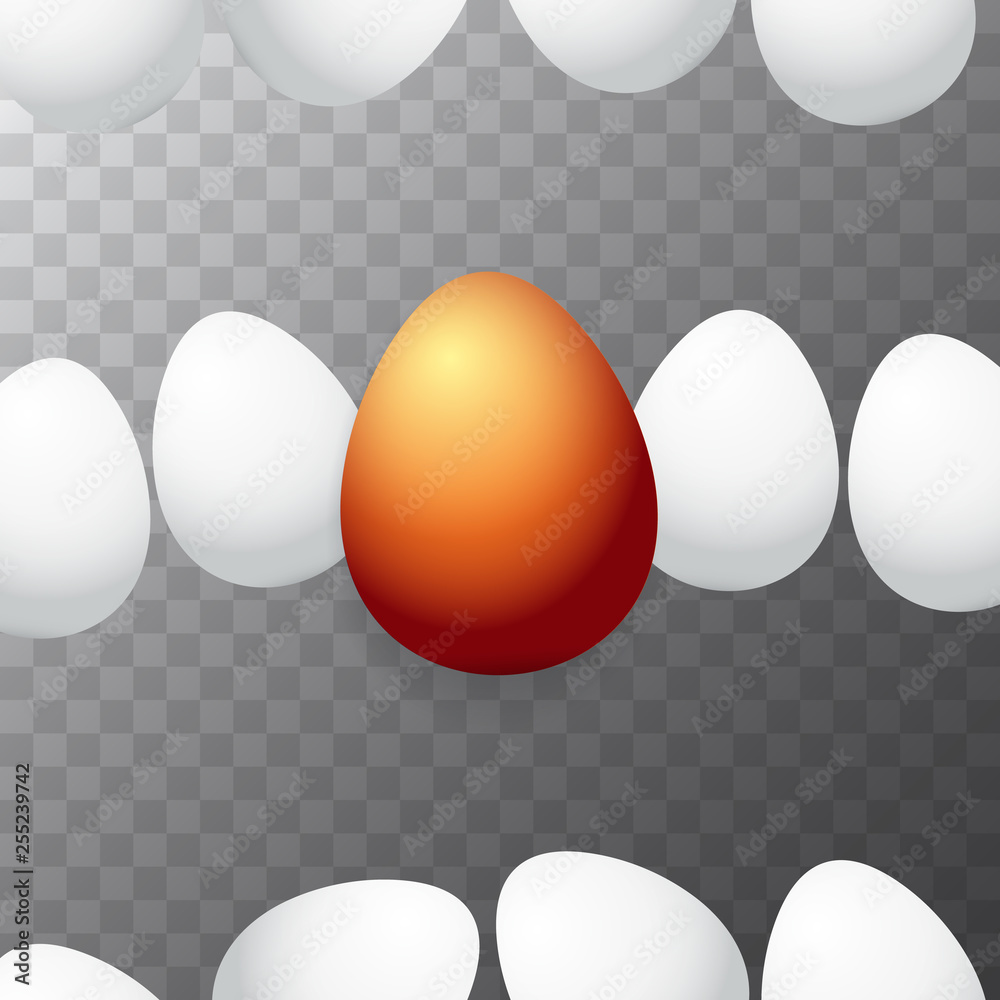 Naklejka Happy easter greeting card with colorful golden egg and white eggs isolated on transparent background. Vector Happy easter creative concept illustration