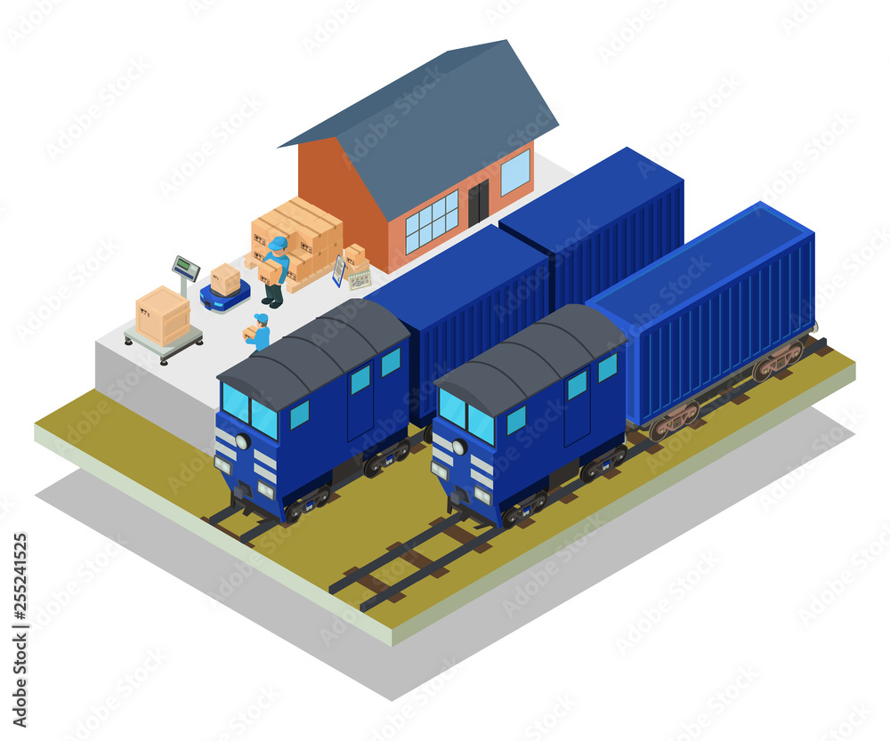 Mail train concept banner. Isometric banner of mail train vector concept for web, giftcard and postcard Mail train concept banner. Isometric banner of mail train vector concept for web, giftcard and postcard