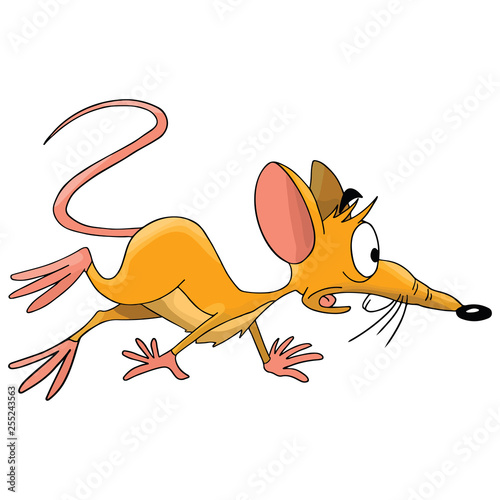 Scared cartoon mouse prepared to escape vector illustration