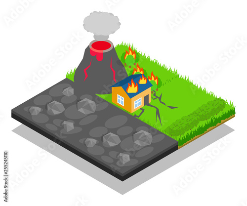Natural disaster concept banner. Isometric banner of natural disaster vector concept for web, giftcard and postcard