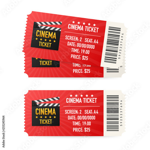 Cinema tickets isolated on white background. Realistic front view. Movie banner. Cinema Movie Tickets Set. Vector illustration.