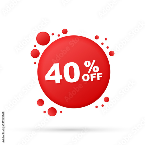 40 percent  OFF Sale Discount Banner. Discount offer price tag. 40 percent discount promotion flat icon with long shadow. Vector illustration.