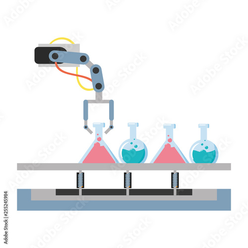 science laboratory robot arm flasks