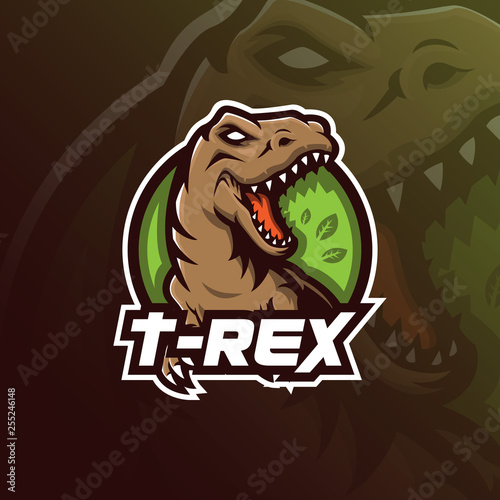t-rex vector mascot logo design with modern illustration concept style for badge, emblem and tshirt printing. angry t-rex illustration for sport and esport team.