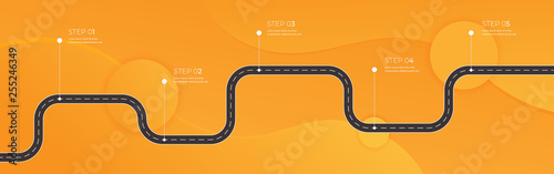 Road map and journey route infographics template. Winding road timeline illustration. Flat vector illustration. Eps 10
