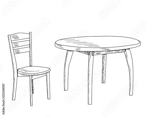 sketch, line table and chair