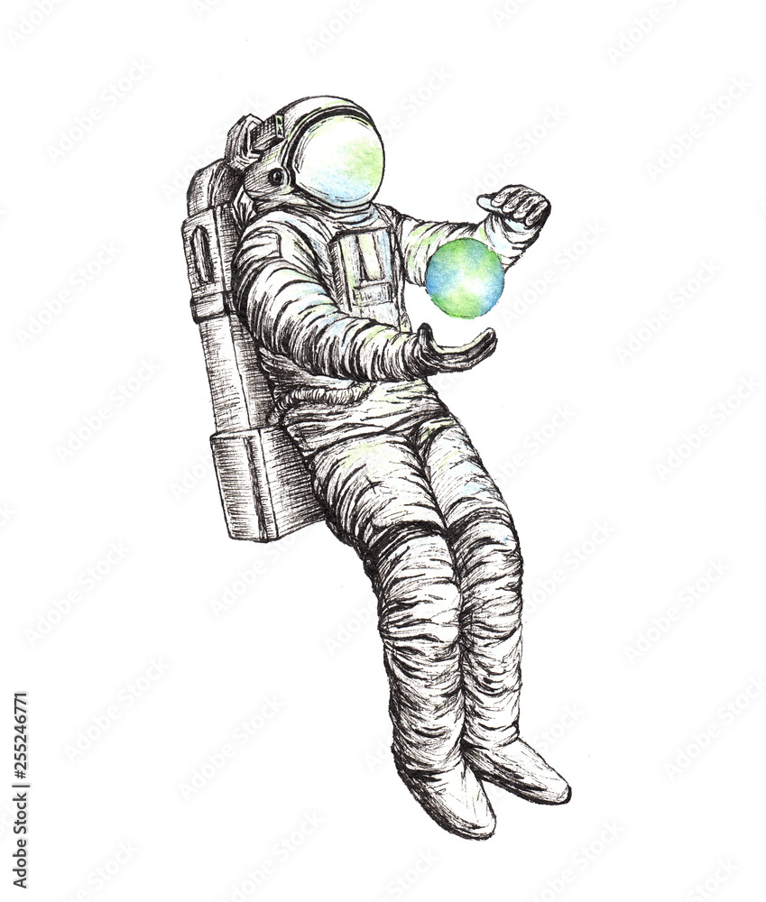 Astronaut. Sketch of Man in a Spacesuit. Vector Drawing Stock Vector -  Illustration of poster, gravity: 166939428