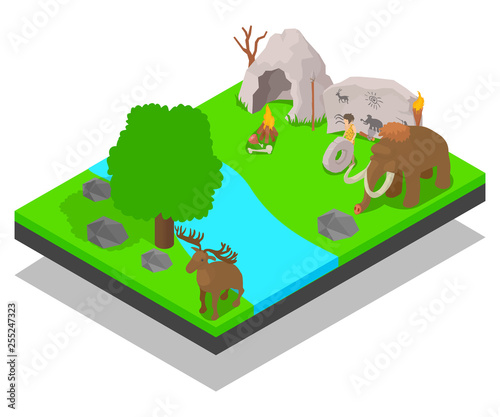 Cave concept banner. Isometric banner of cave vector concept for web, giftcard and postcard photo