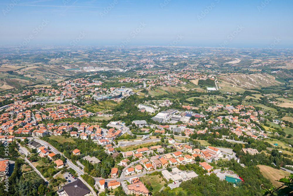 Panoramic view of the  valleys surrounding San Marino, a small independent country surrounded by Italian territory