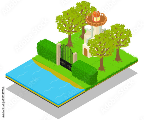 Lighthouse concept banner. Isometric banner of lighthouse vector concept for web, giftcard and postcard