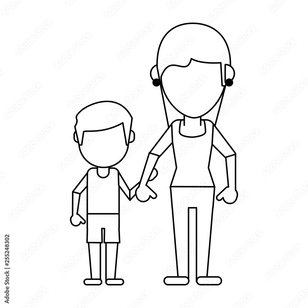 Family avatar faceless cartoon in black and white Family avatar faceless cartoon in black and white