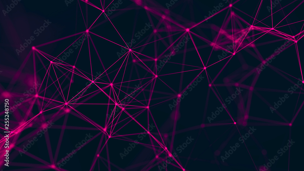 Big data visualization. Abstract background with connecting dots and lines. 3D rendering. High resolution.