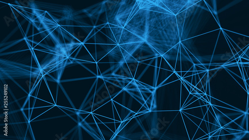 Big data visualization. Abstract background with connecting dots and lines. 3D rendering. High resolution.