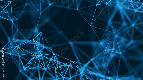 Big data visualization. Abstract background with connecting dots and lines. 3D rendering. High resolution.
